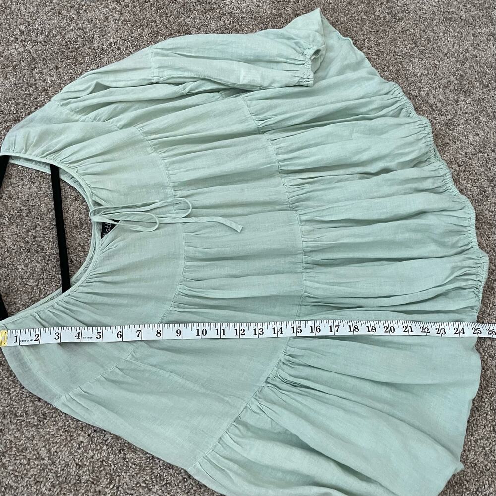 J.P. & Mattie Sage Green 100% Cotton Peasant Blouse Boho Tiered Top Size M - Picture 7 of 8